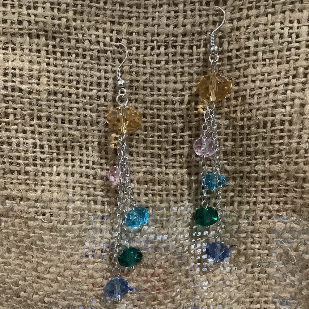 Multicolored faceted glass bead earrings